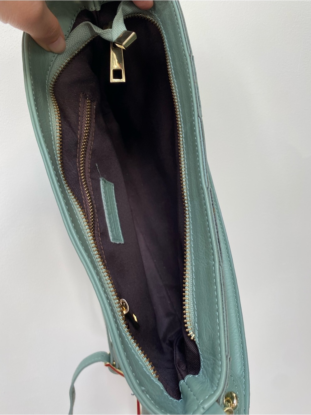 Woven Leather Crossbody Bag in Sage Green with Gold Hardware - Picture 3 of 3